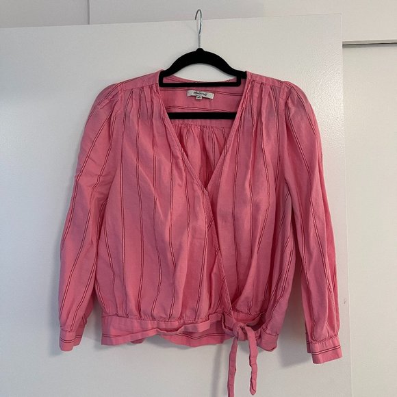 Madewell Wrap Top in Cecilia Stripe Pink, Size M - Picture 5 of 12